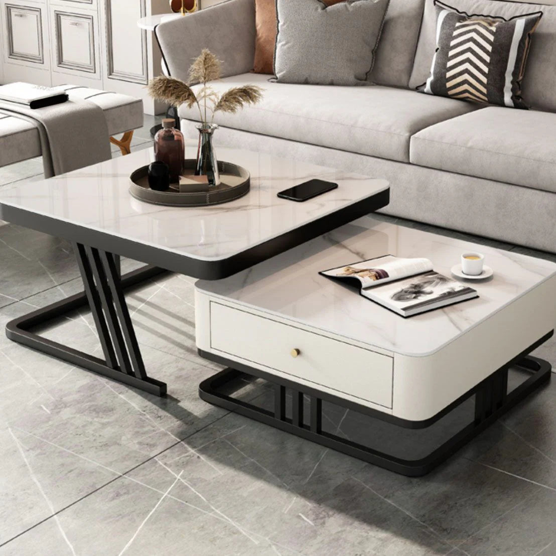 Square Nesting Marble Storage Center Table (Set of 2)