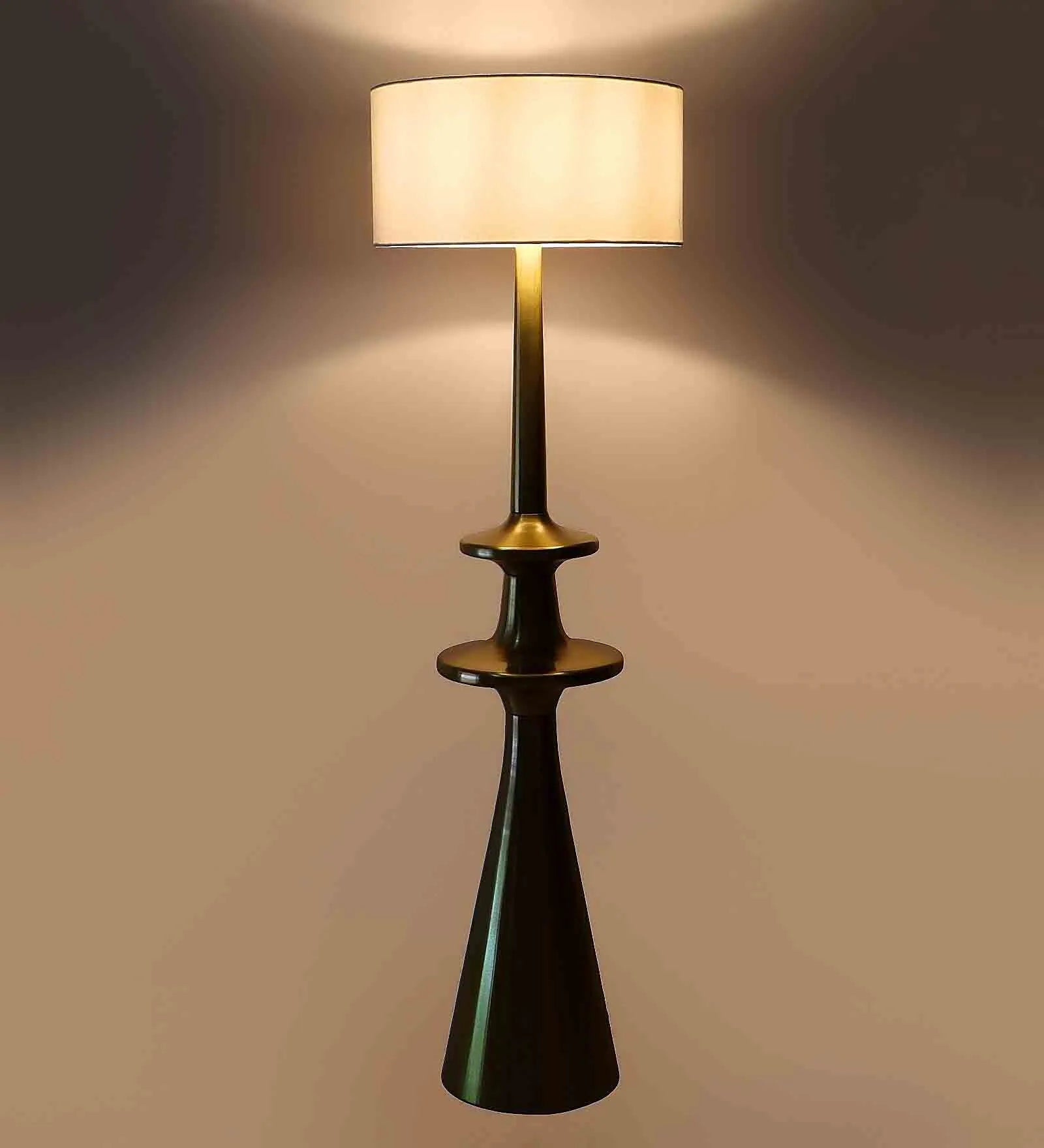 White Iron & Cloth Shade Club Floor Lamp With Metal Base