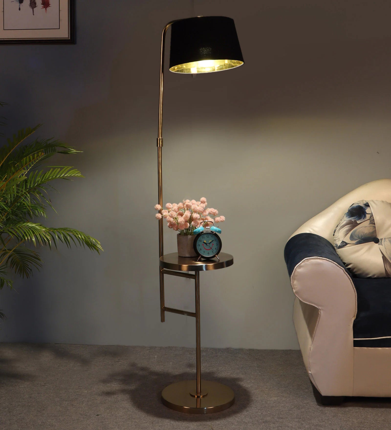 Daffodil Black Cloth Shade Shelf Floor Lamp