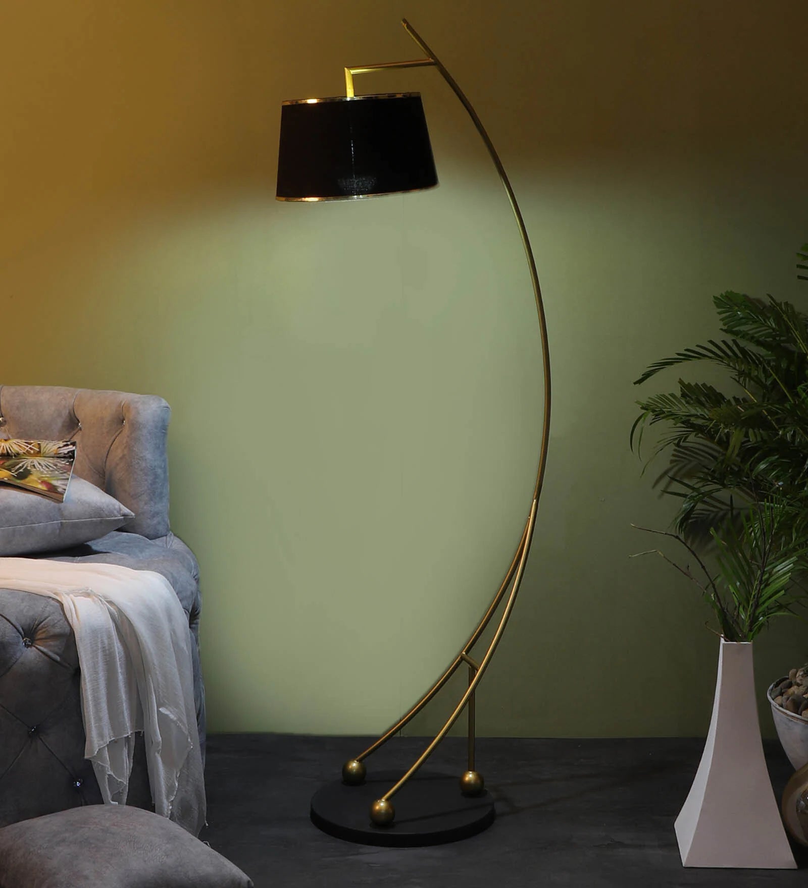 Midwest Black Cloth Shade Shelf Floor Lamp For Living Room