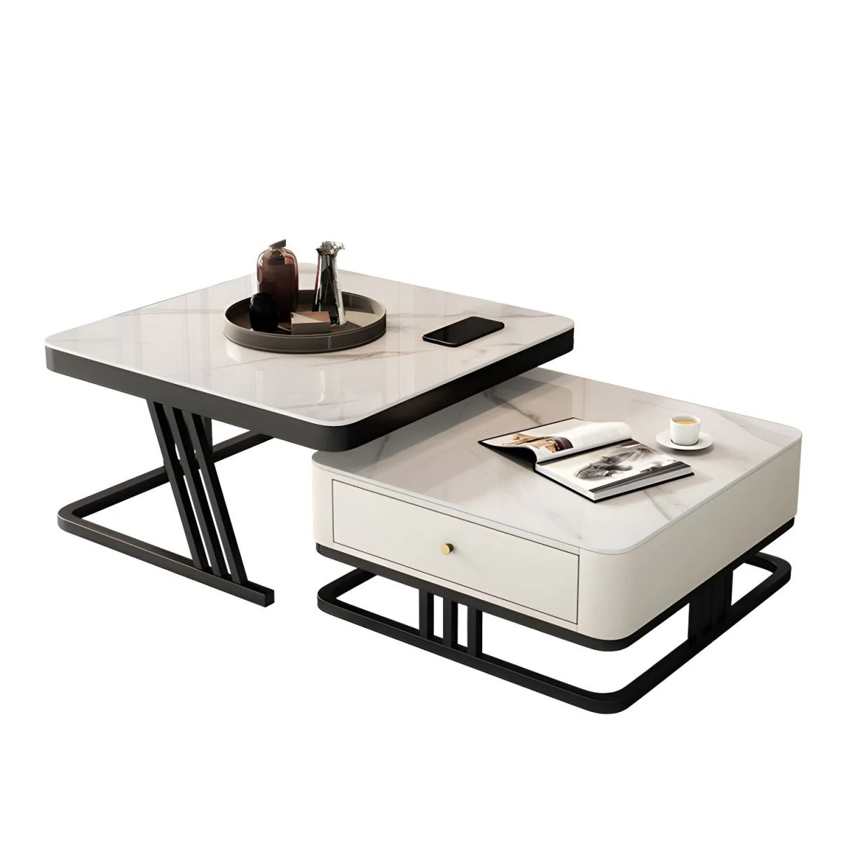 Square Nesting Marble Storage Center Table (Set of 2)