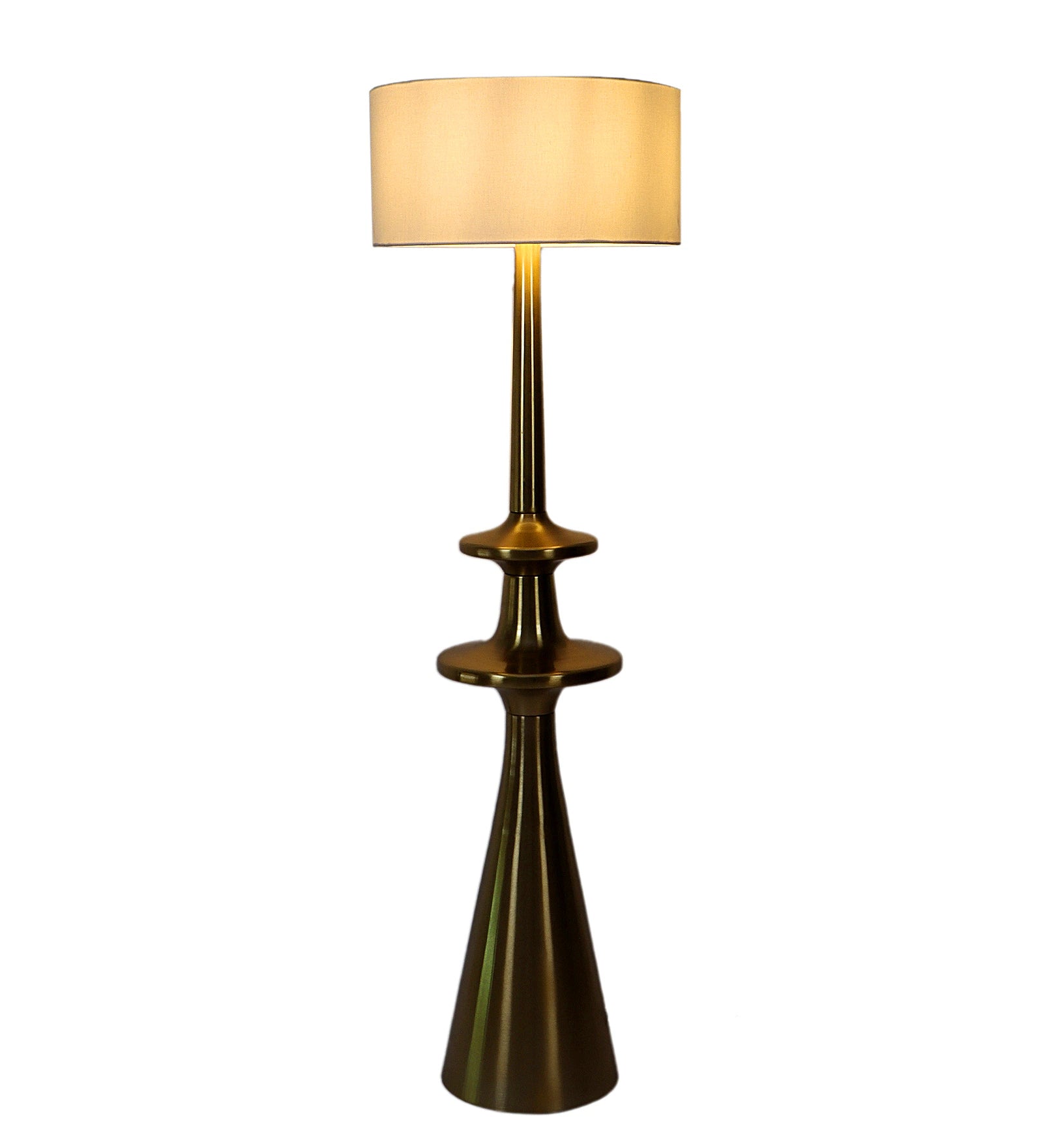 White Iron & Cloth Shade Club Floor Lamp With Metal Base