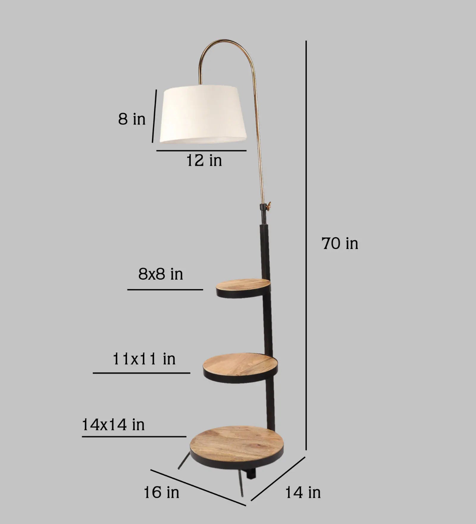 Monolith White Cloth Shade Shelf Floor Lamp With Wood & Iron Base