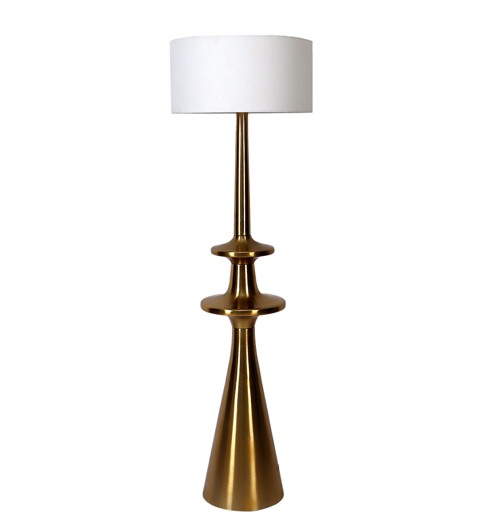 White Iron & Cloth Shade Club Floor Lamp With Metal Base