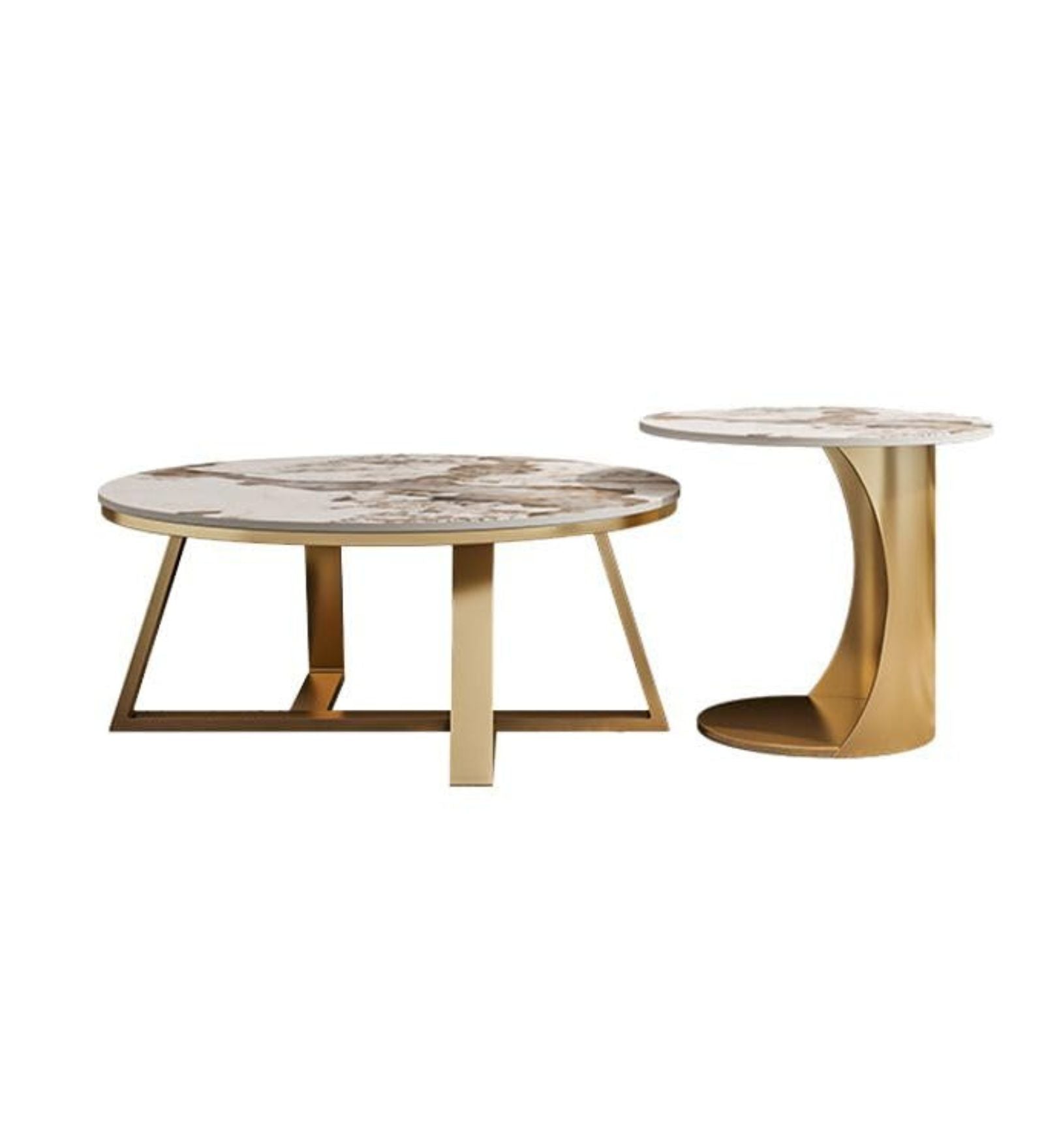 Luxury Marble Nesting Center Table Set of 2 PVD Finish (Stainless Steel)