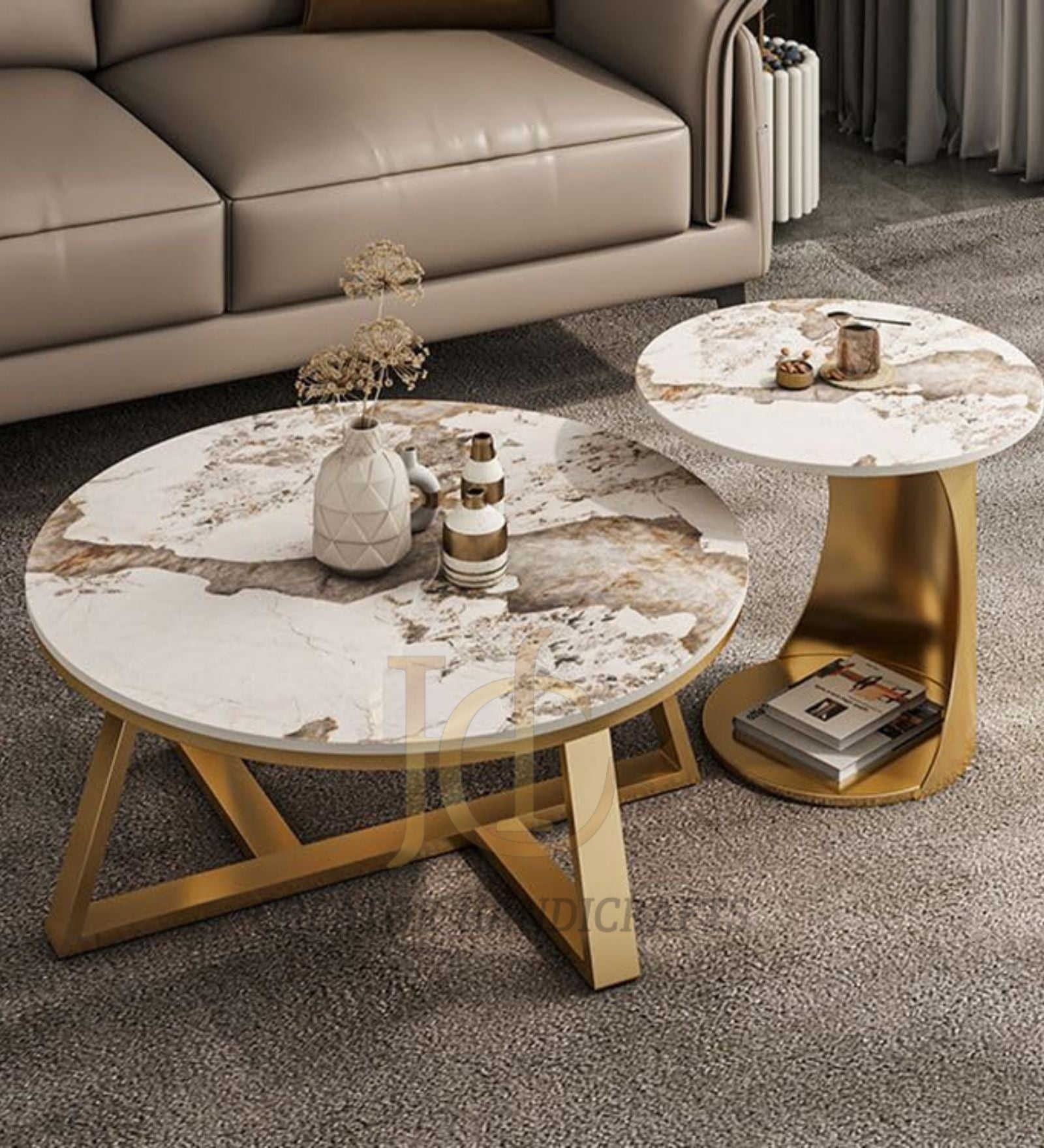 Luxury Marble Nesting Center Table Set of 2 PVD Finish (Stainless Steel)