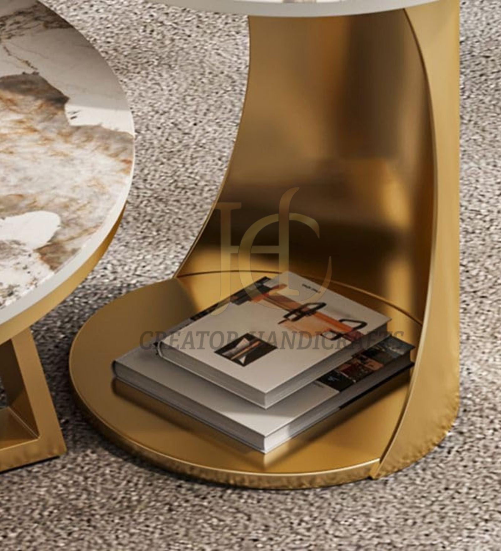 Luxury Marble Nesting Center Table Set of 2 PVD Finish (Stainless Steel)