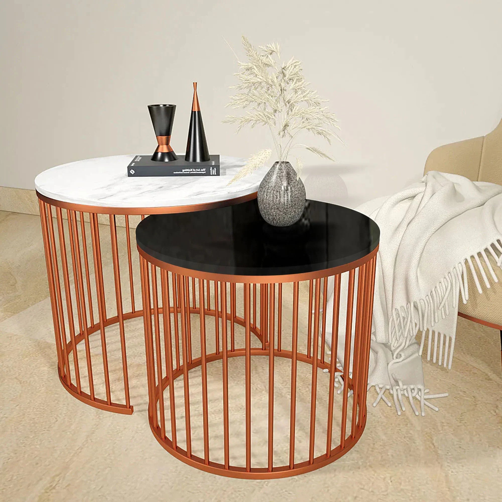 Black & White Copper Nesting Table Set of 2