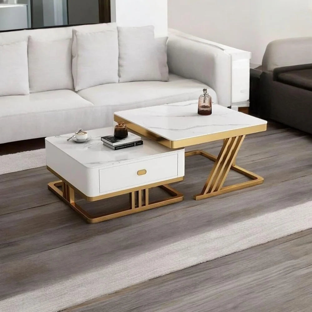 Square Nesting Marble Storage Center Table (Set of 2)