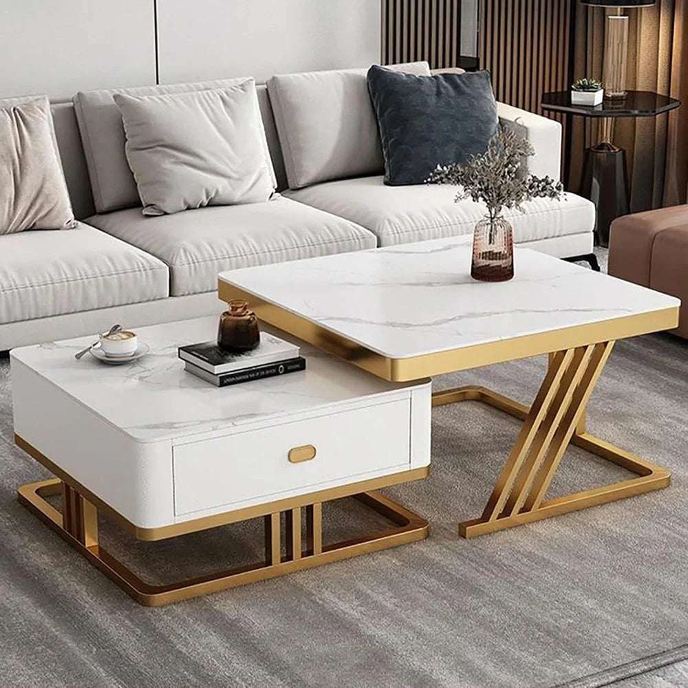 Square Nesting Marble Storage Center Table (Set of 2)