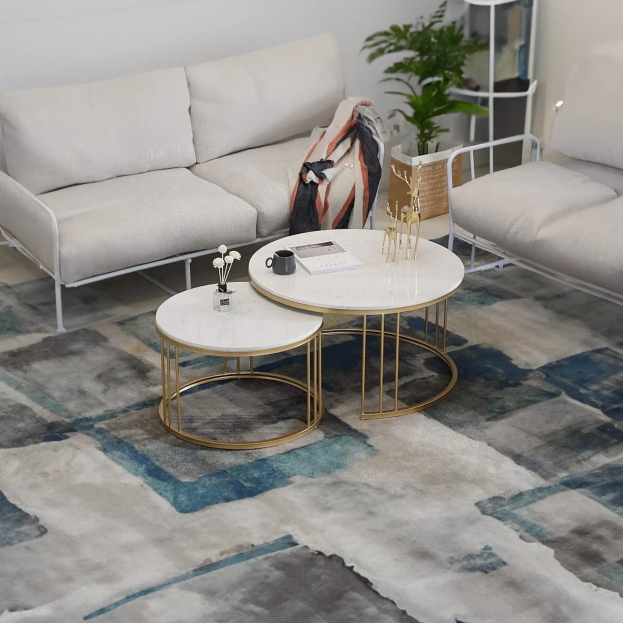 Classic Tethered Metallic Coffee Table Set of 2