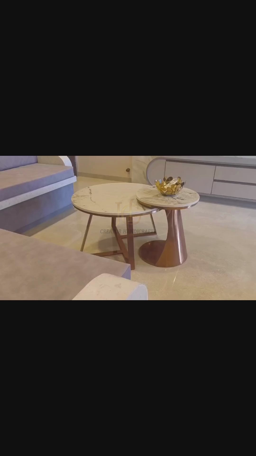 Luxury Marble Nesting Center Table Set of 2 PVD Finish (Stainless Steel)