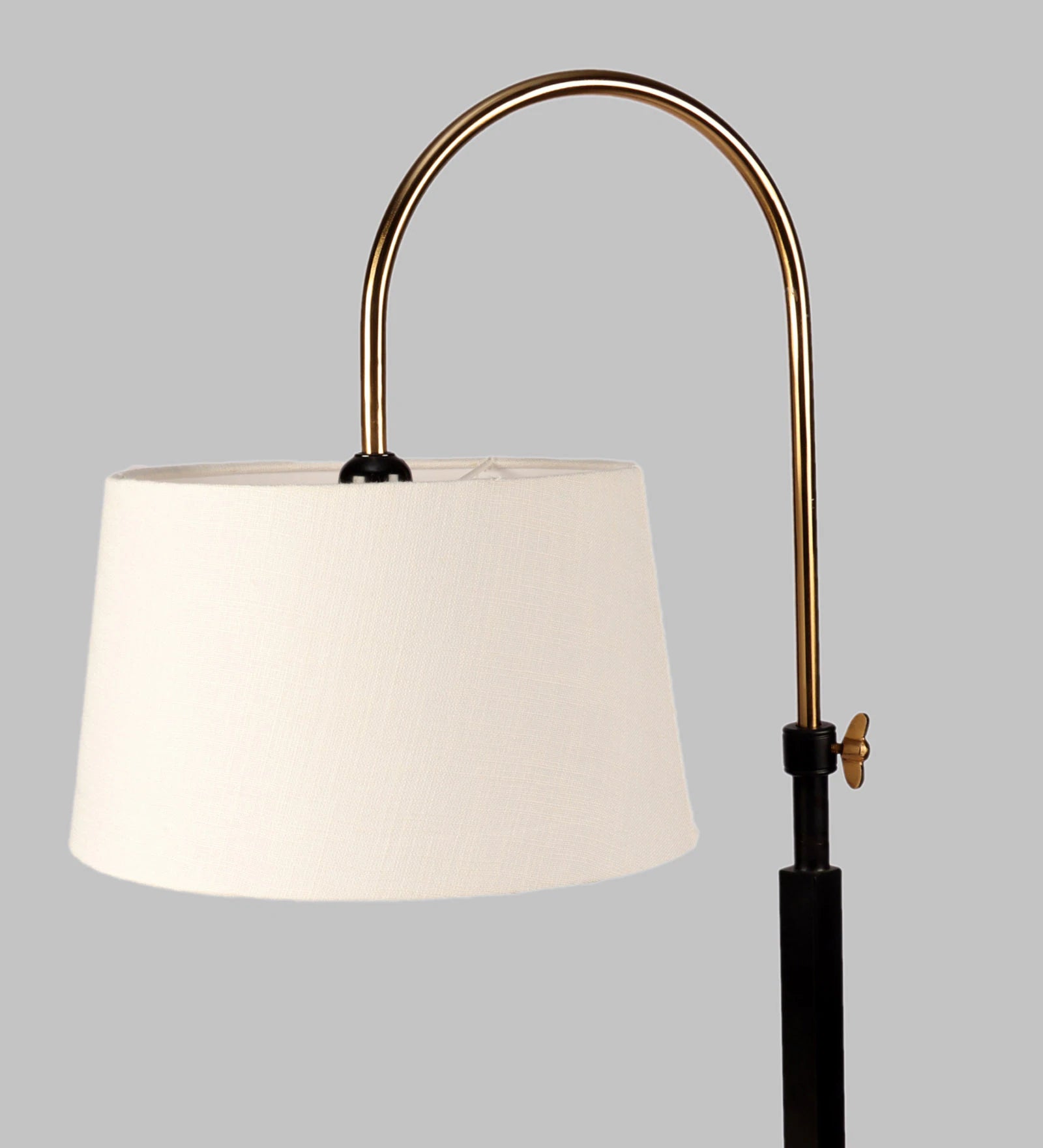 Monolith White Cloth Shade Shelf Floor Lamp With Wood & Iron Base