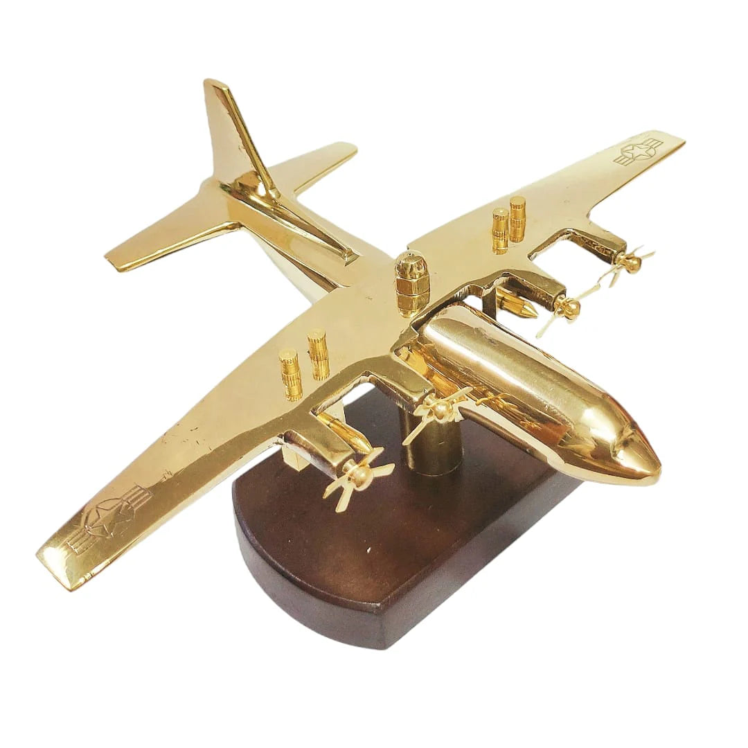 Brass Aeroplane Showpiece Wooden Base Table Decor