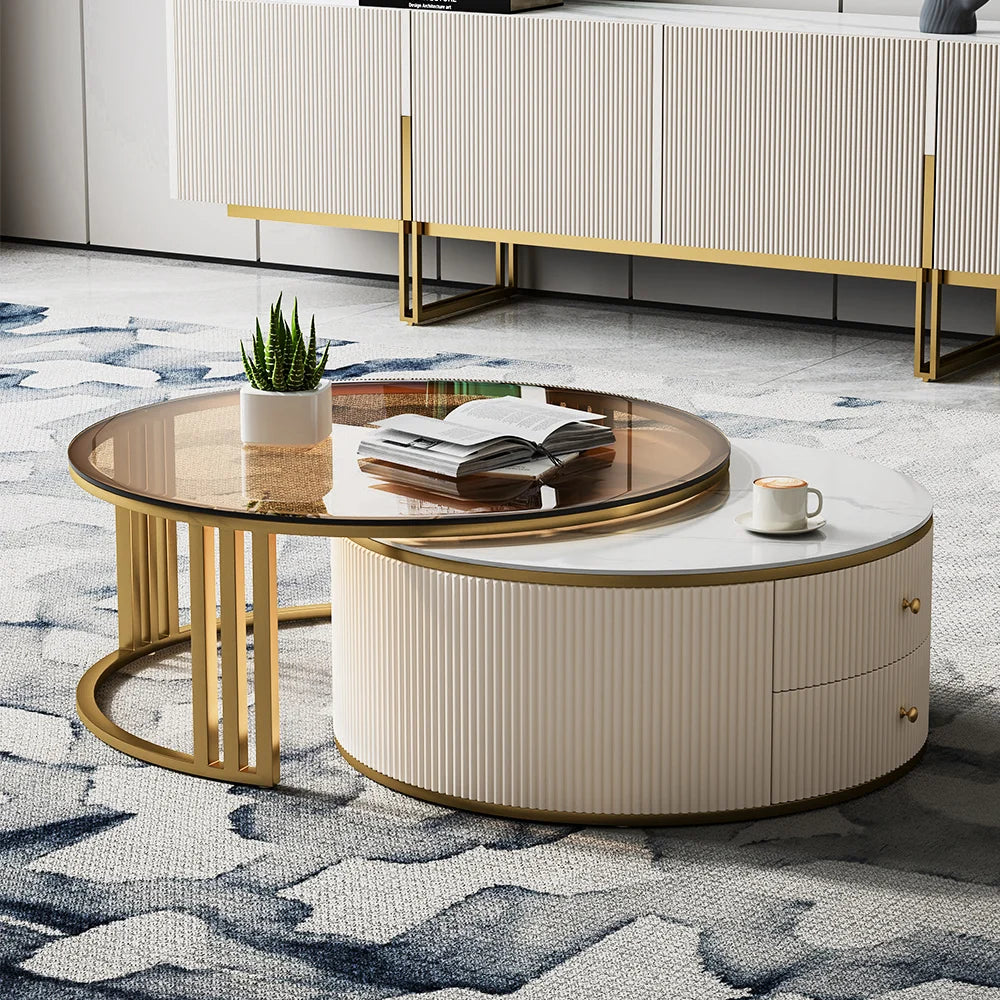 Round 2-Piece Nesting Storage Center Table set of 2 (Stainless Steel)