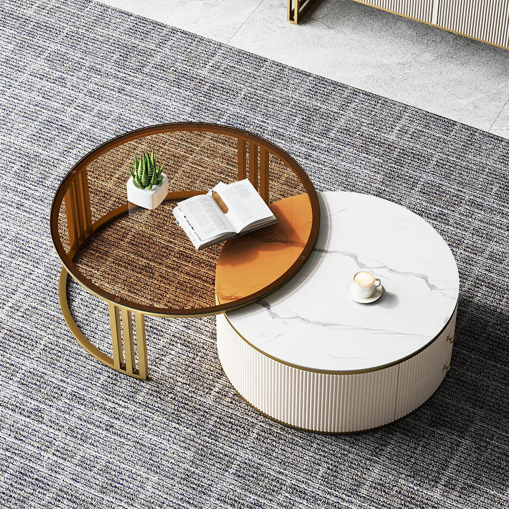Round 2-Piece Nesting Storage Center Table set of 2 (Stainless Steel)