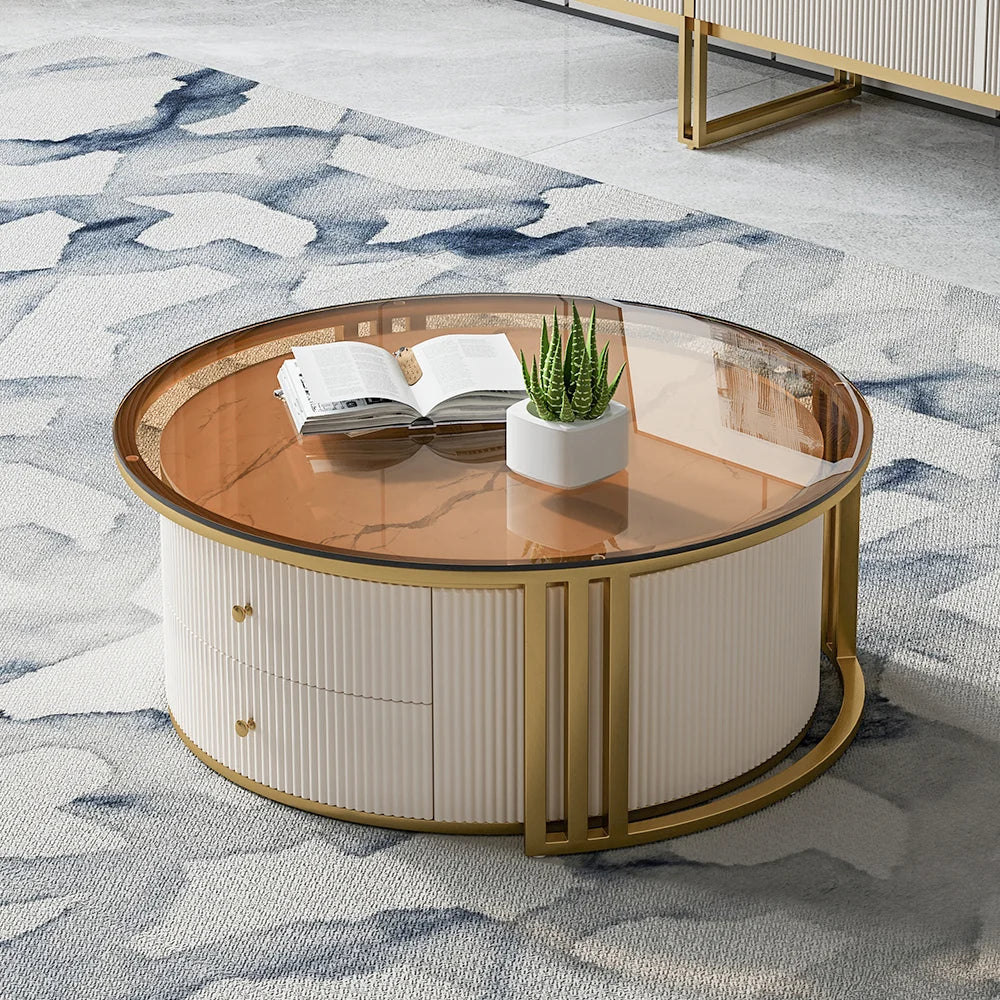 Round 2-Piece Nesting Storage Center Table set of 2 (Stainless Steel)