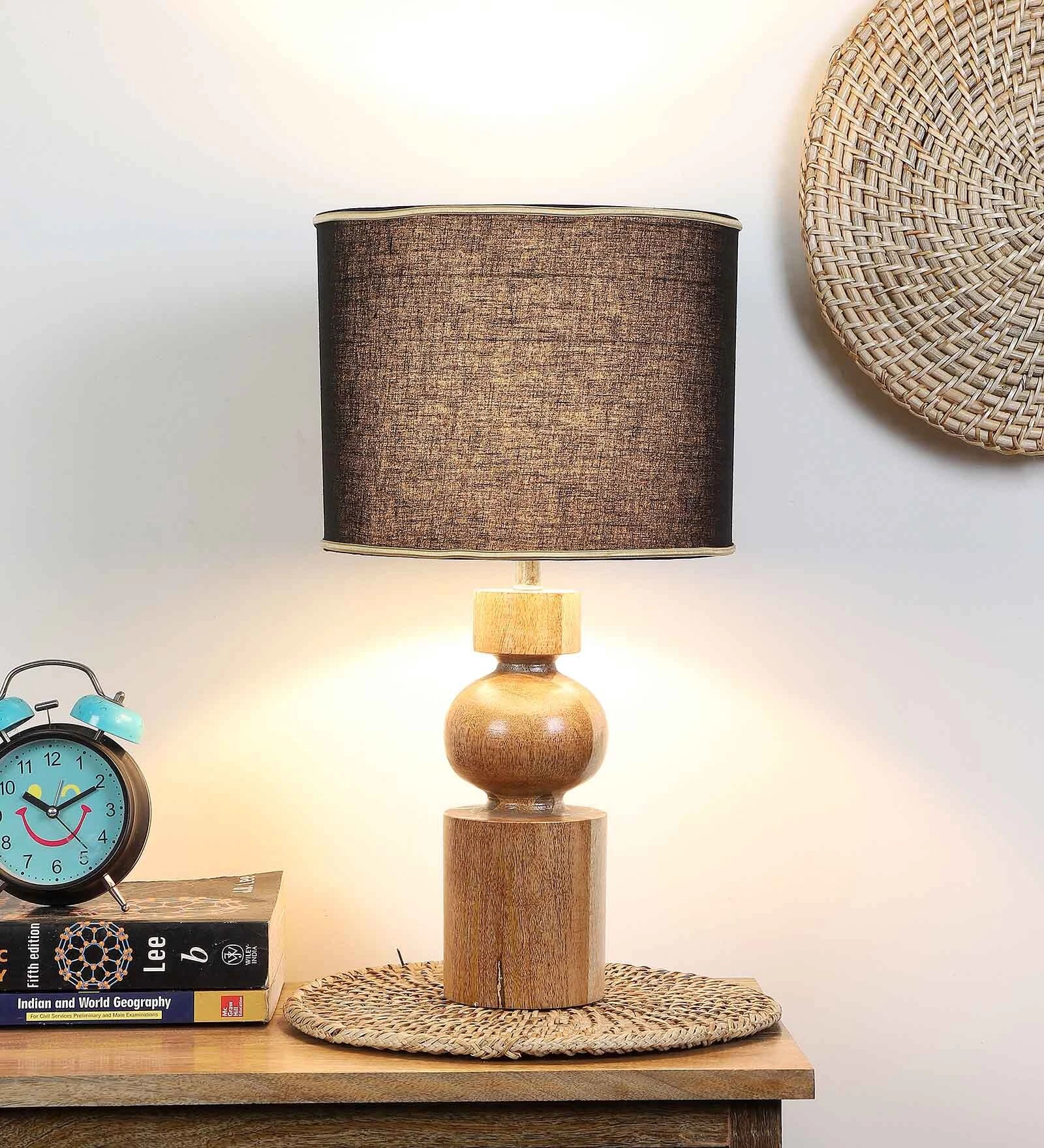 Fabric Bambo Table Lamp With Black Shade