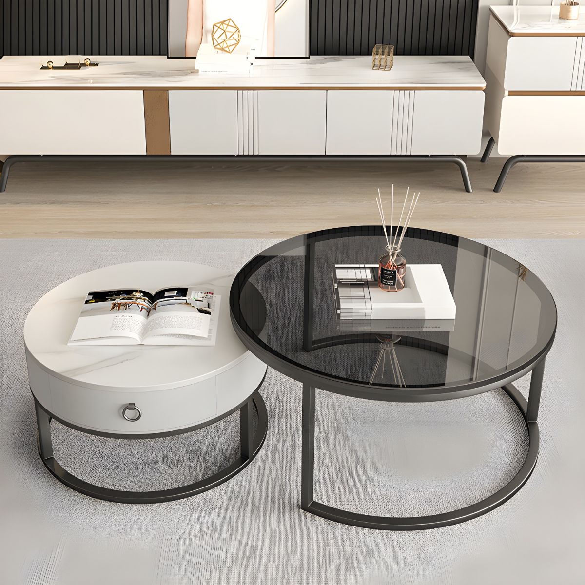 Round Glasss Nesting Storage Center Table (Set of 2)