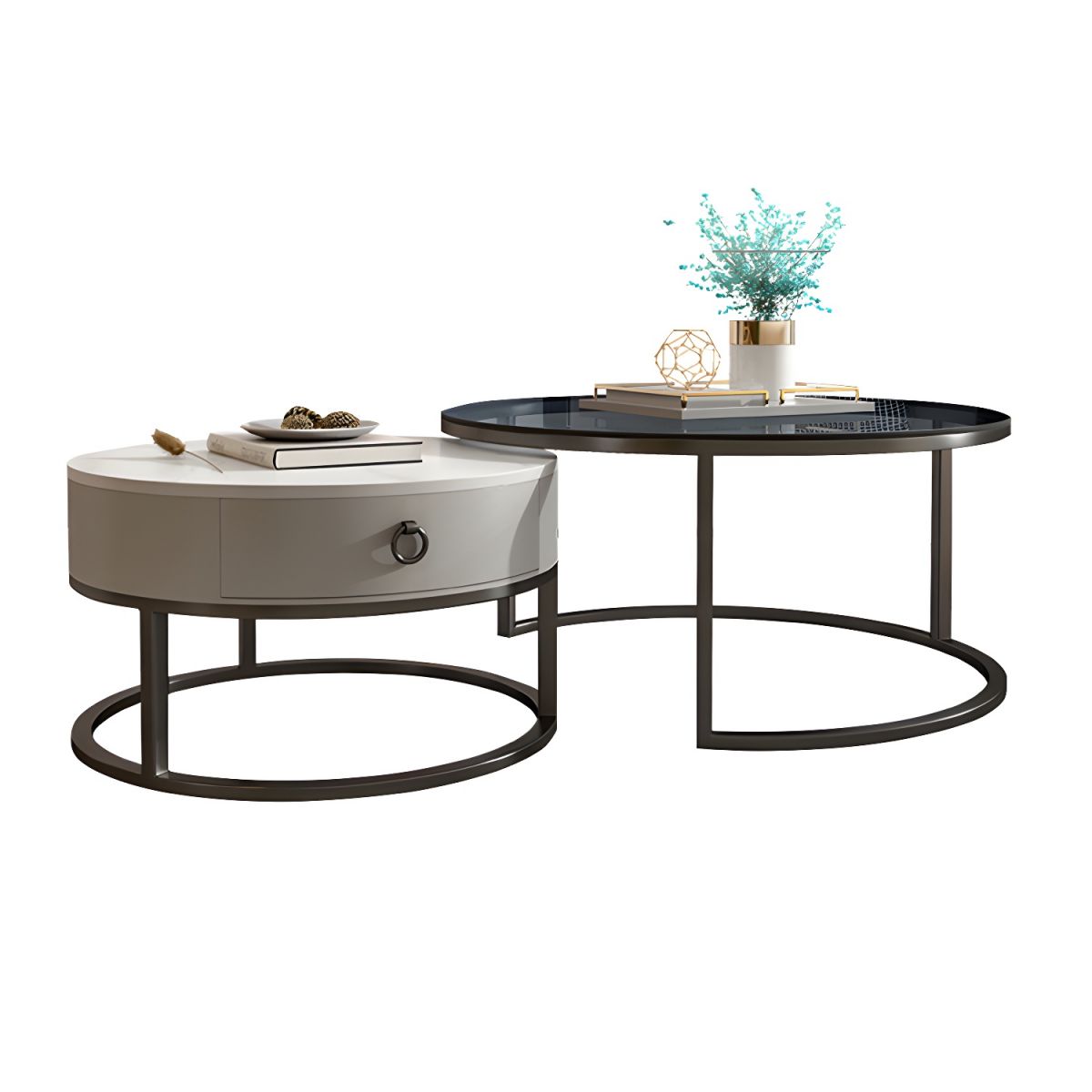 Round Glasss Nesting Storage Center Table (Set of 2)