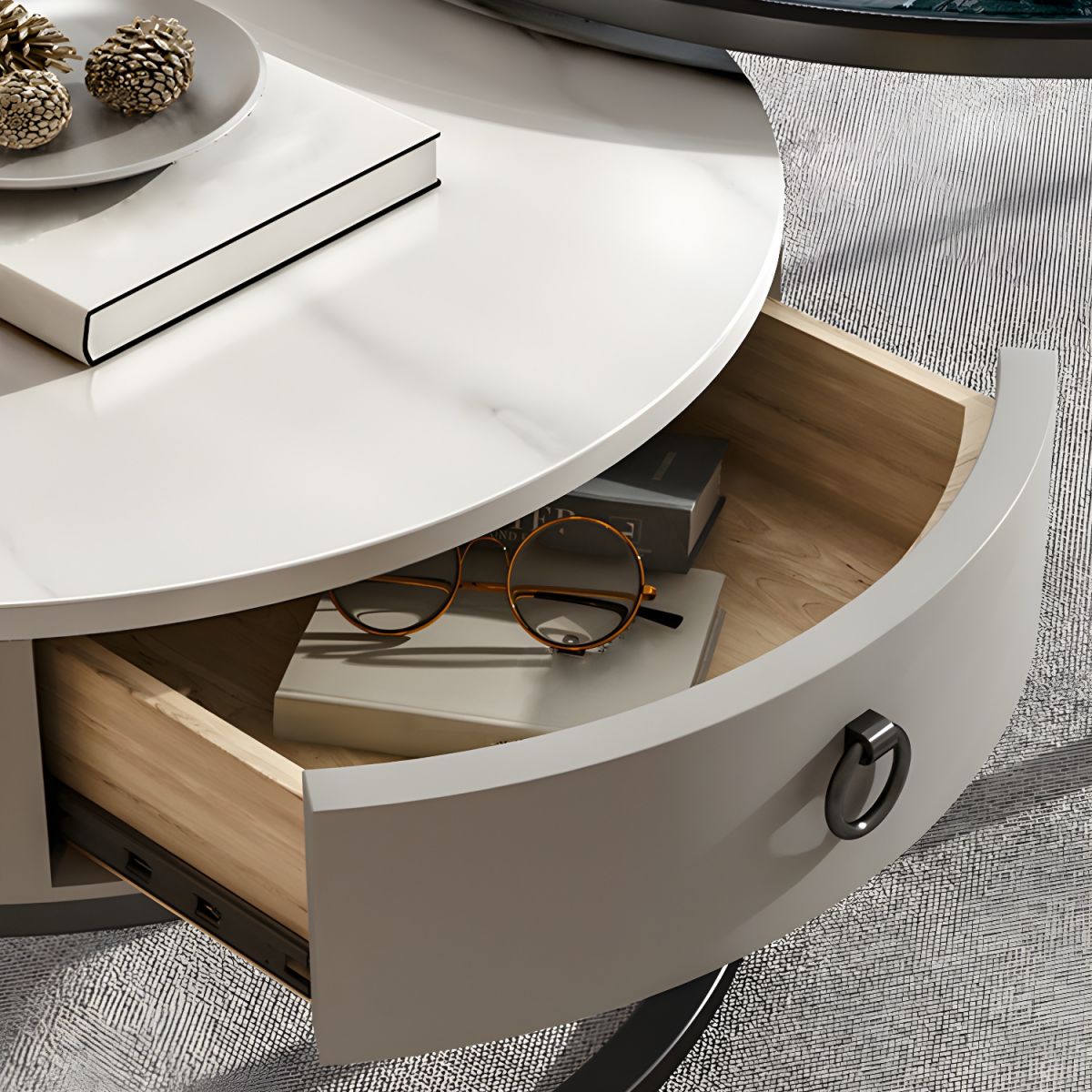 Round Glasss Nesting Storage Center Table (Set of 2)