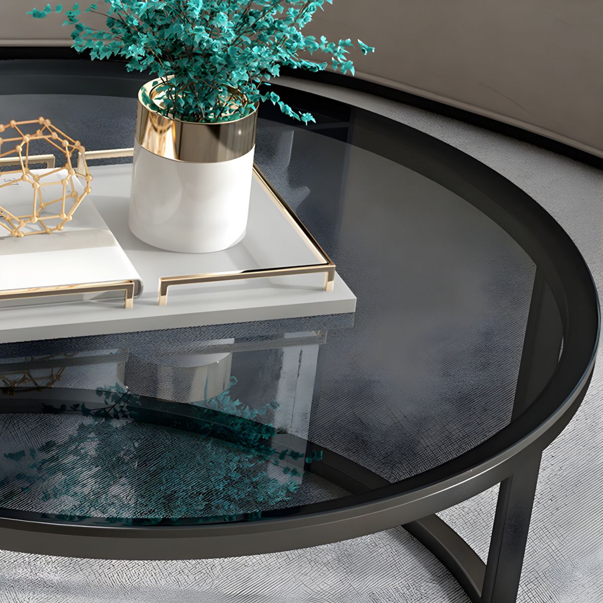 Round Glasss Nesting Storage Center Table (Set of 2)