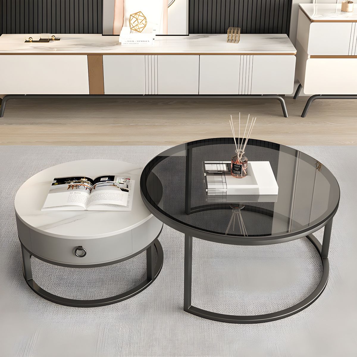 Round Glasss Nesting Storage Center Table (Set of 2)
