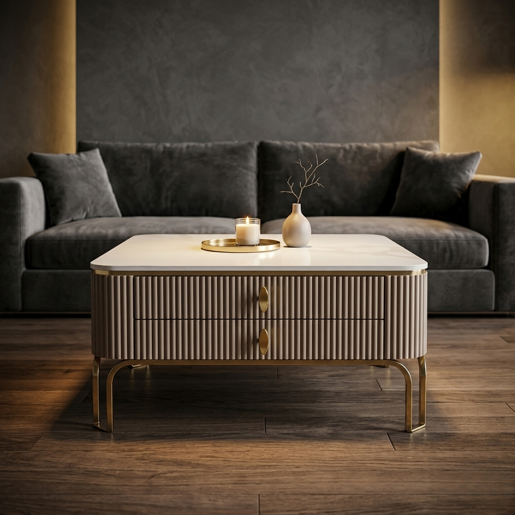 Designer Square Marble Storage Center Table