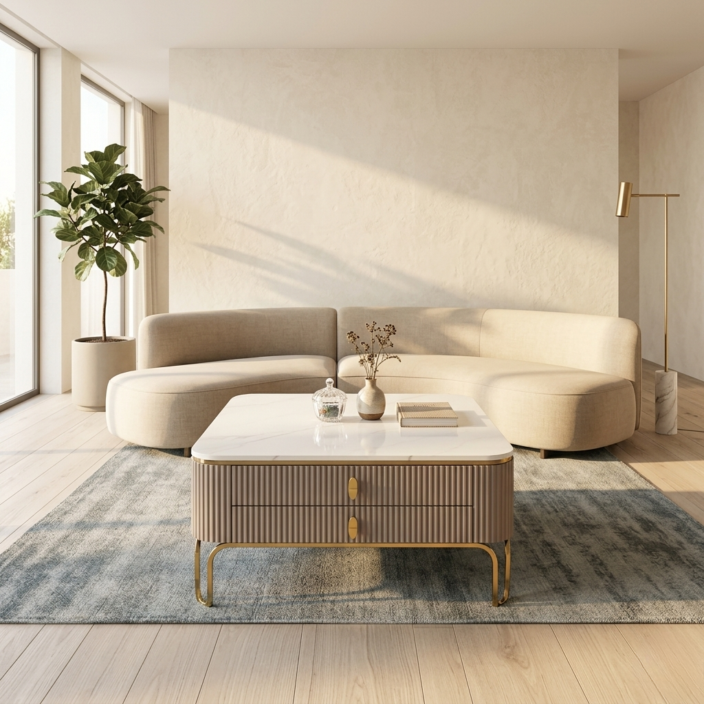 Designer Square Marble Storage Center Table