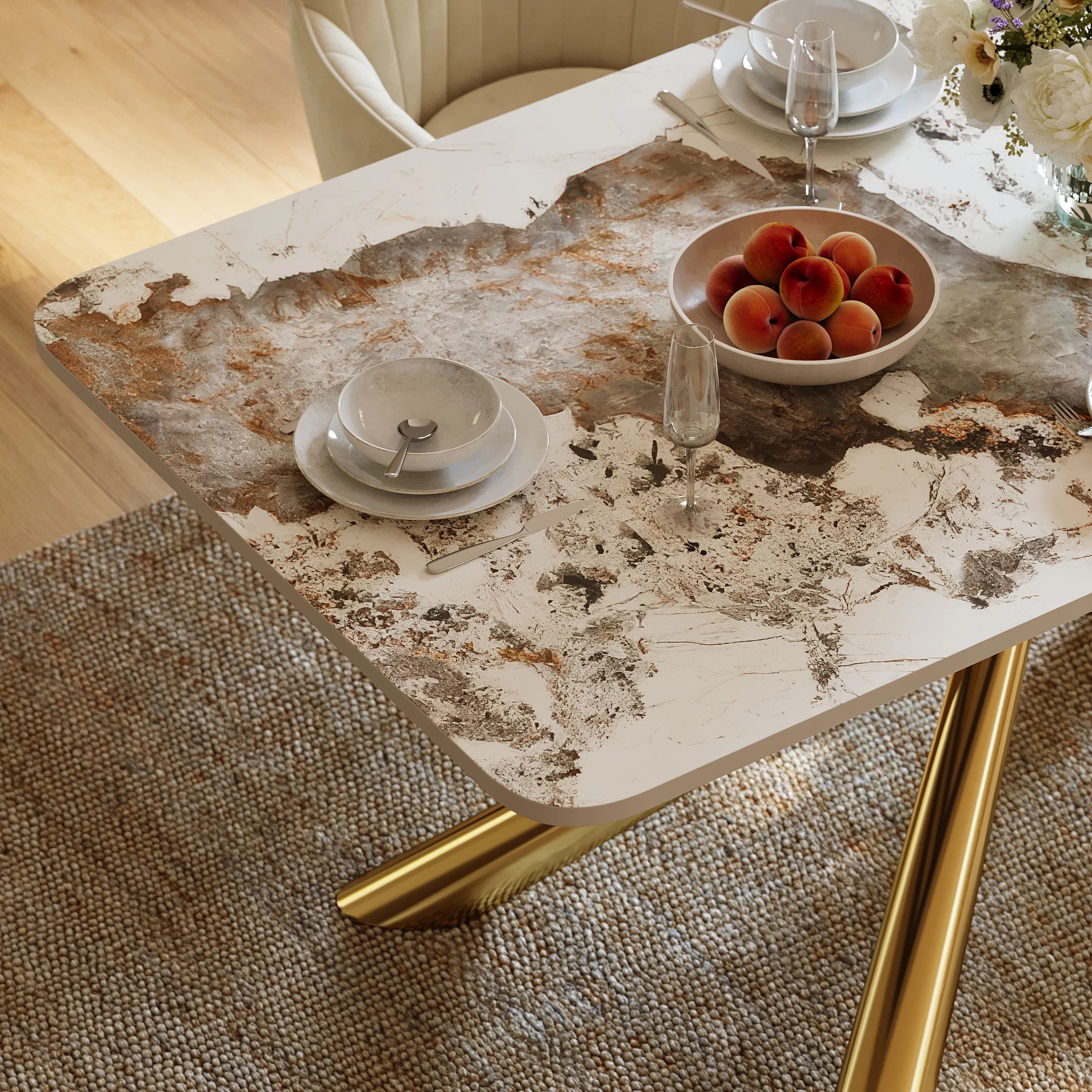 Rectangle Glossy Pandora Dining Table with Chairs