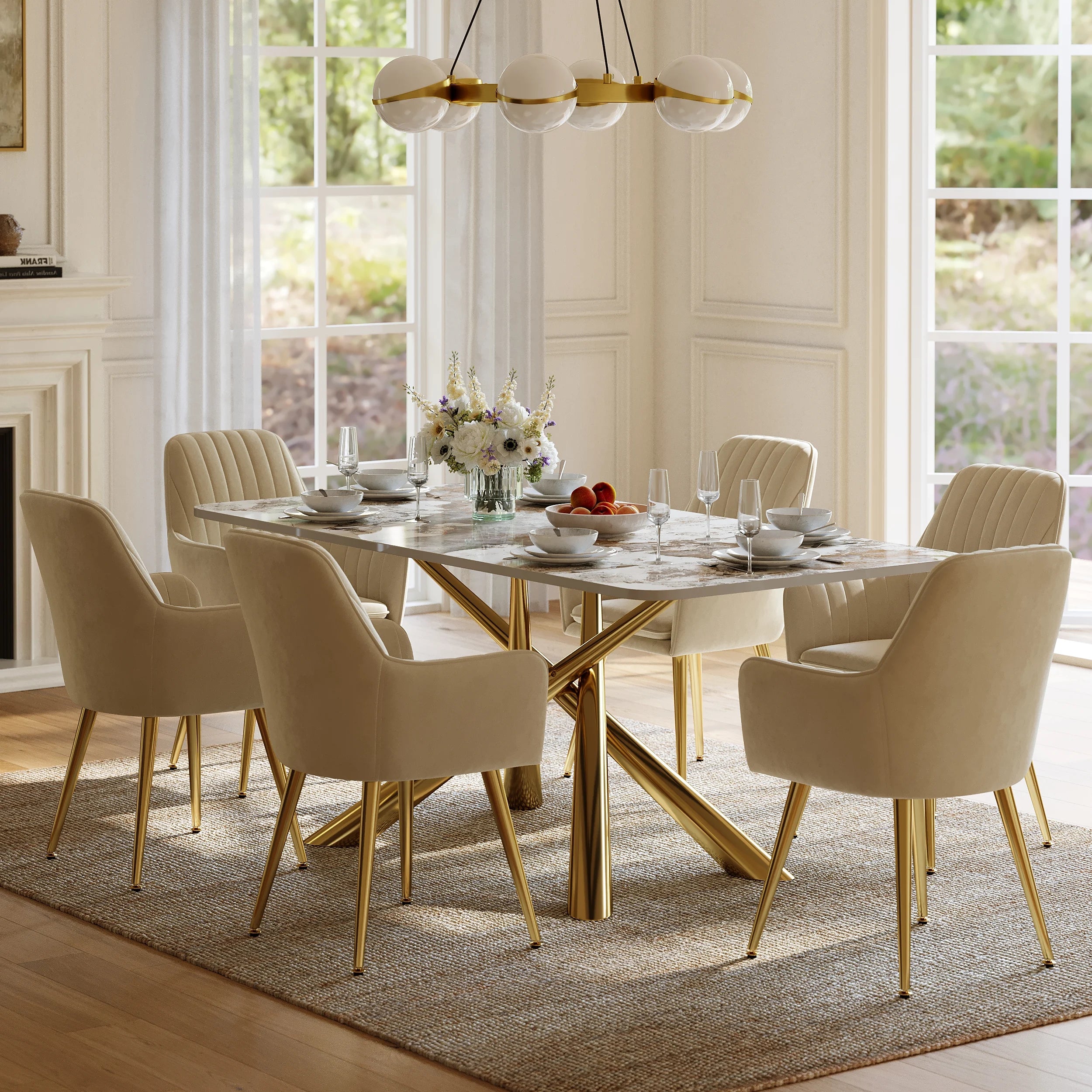 Rectangle Glossy Pandora Dining Table with Chairs