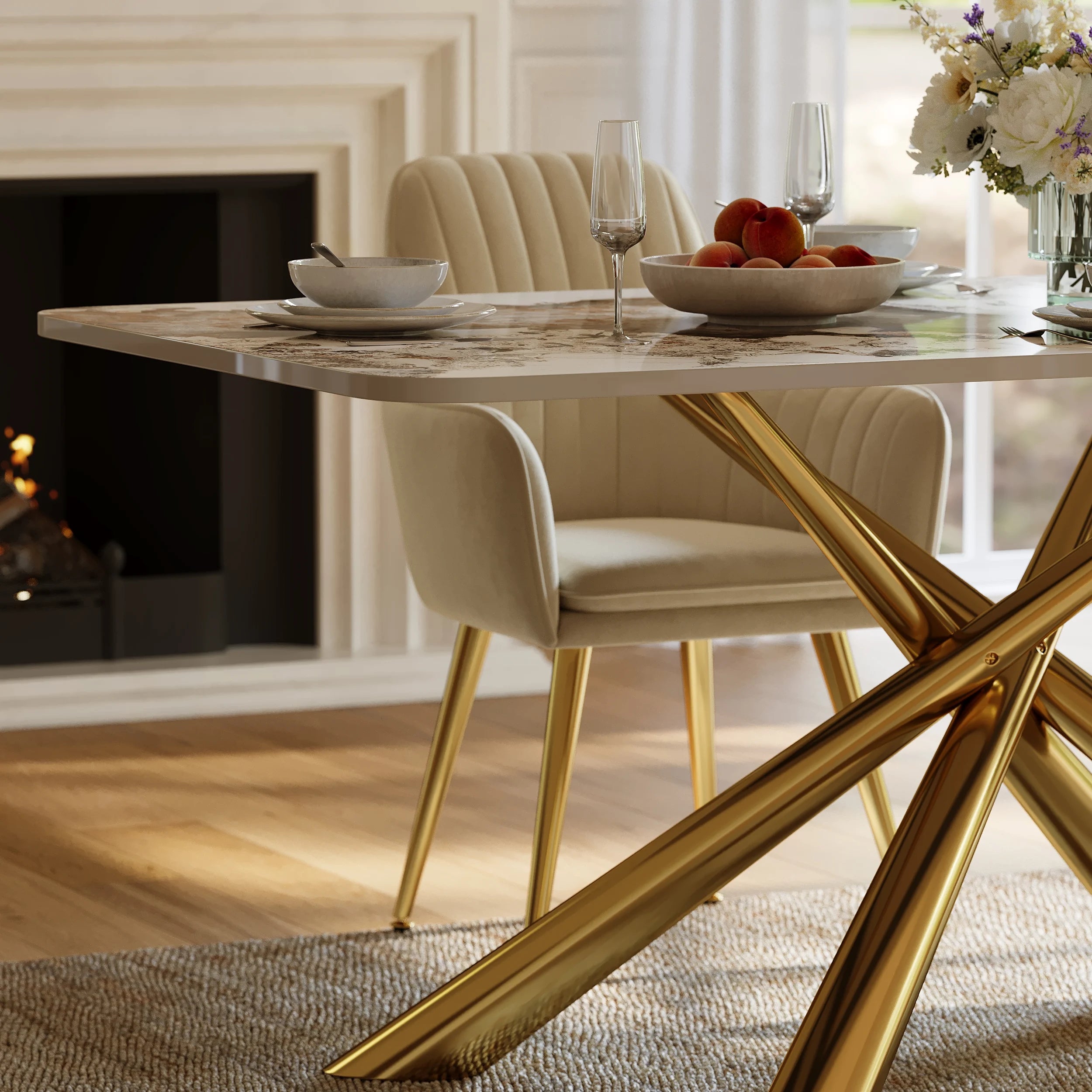Rectangle Glossy Pandora Dining Table with Chairs