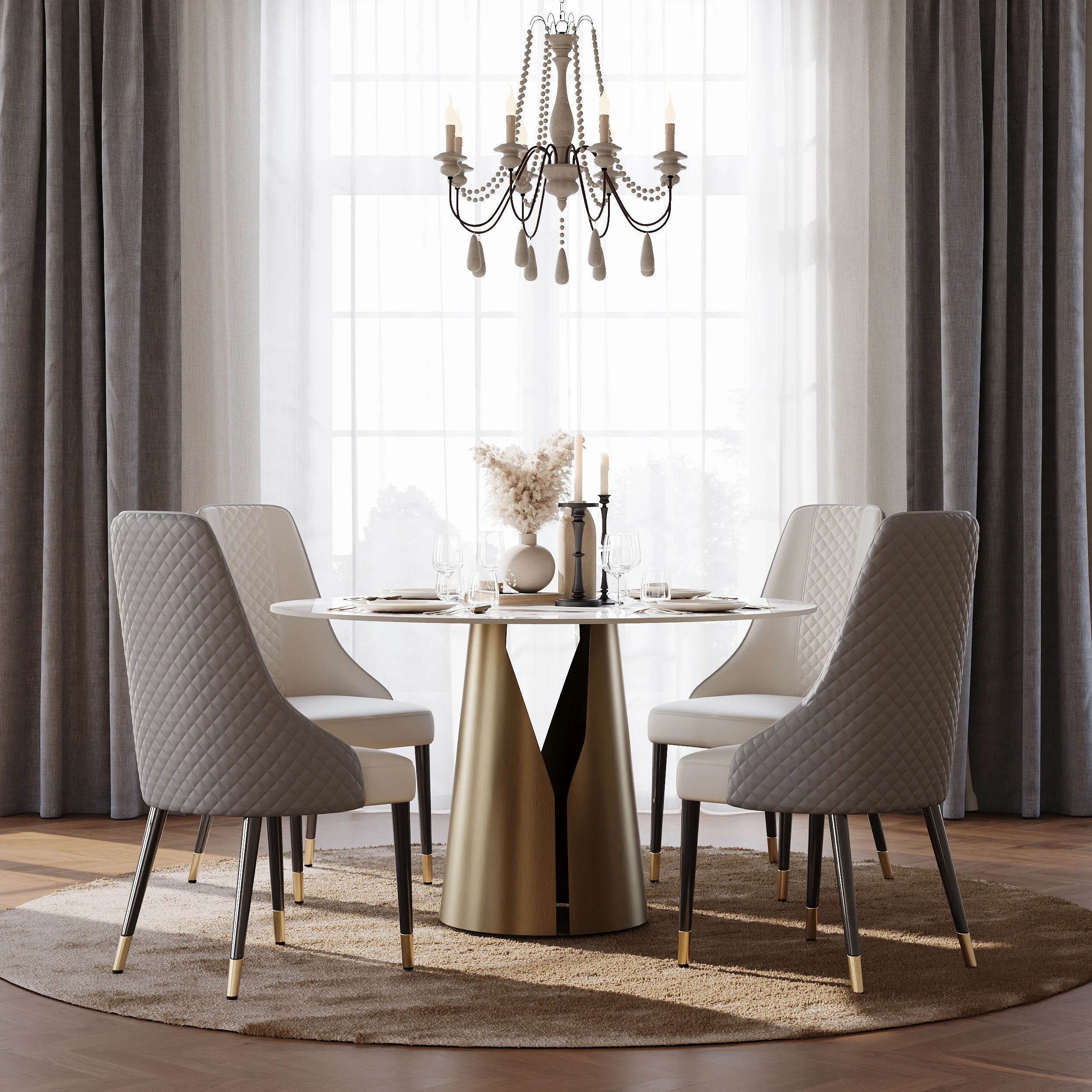 Round Dining Table with Steel Base with 4 Chairs