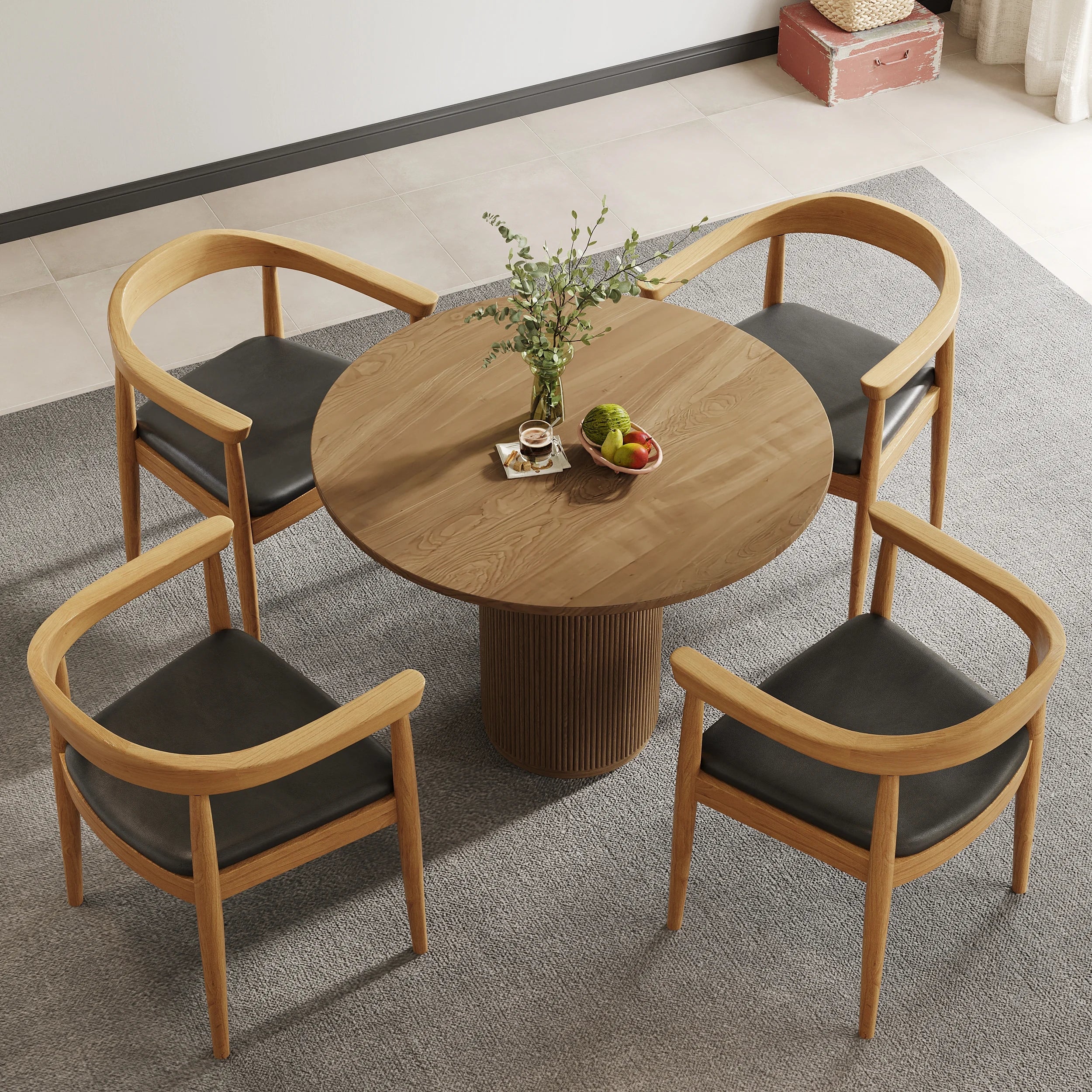Wood Round Dining Table Set with Chairs