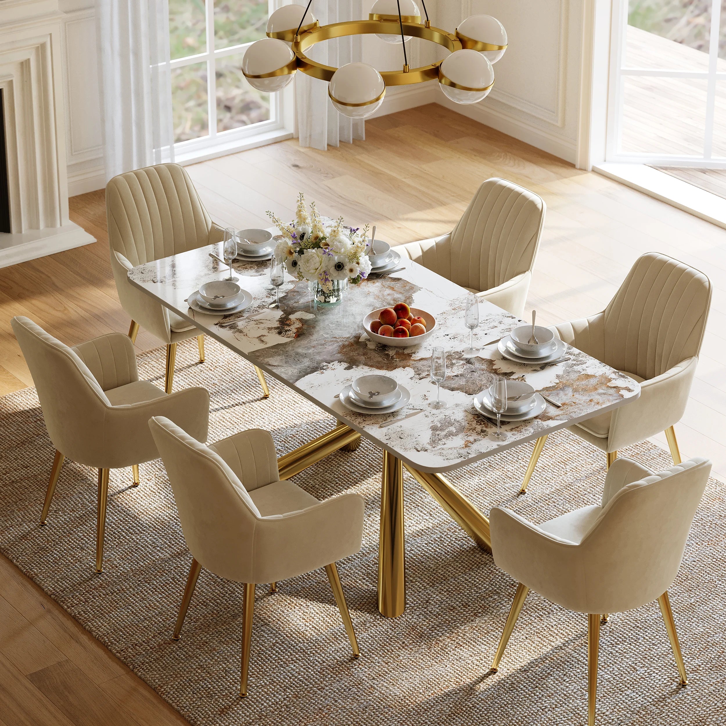 Rectangle Glossy Pandora Dining Table with Chairs