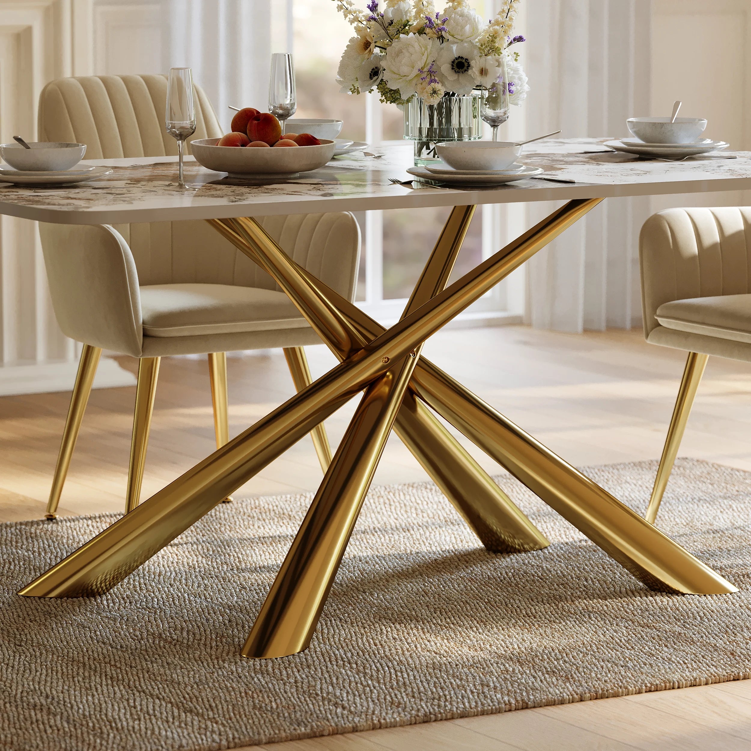 Rectangle Glossy Pandora Dining Table with Chairs