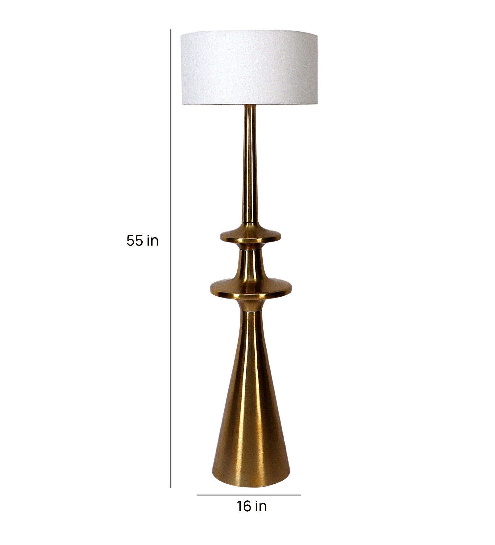 White Iron & Cloth Shade Club Floor Lamp With Metal Base
