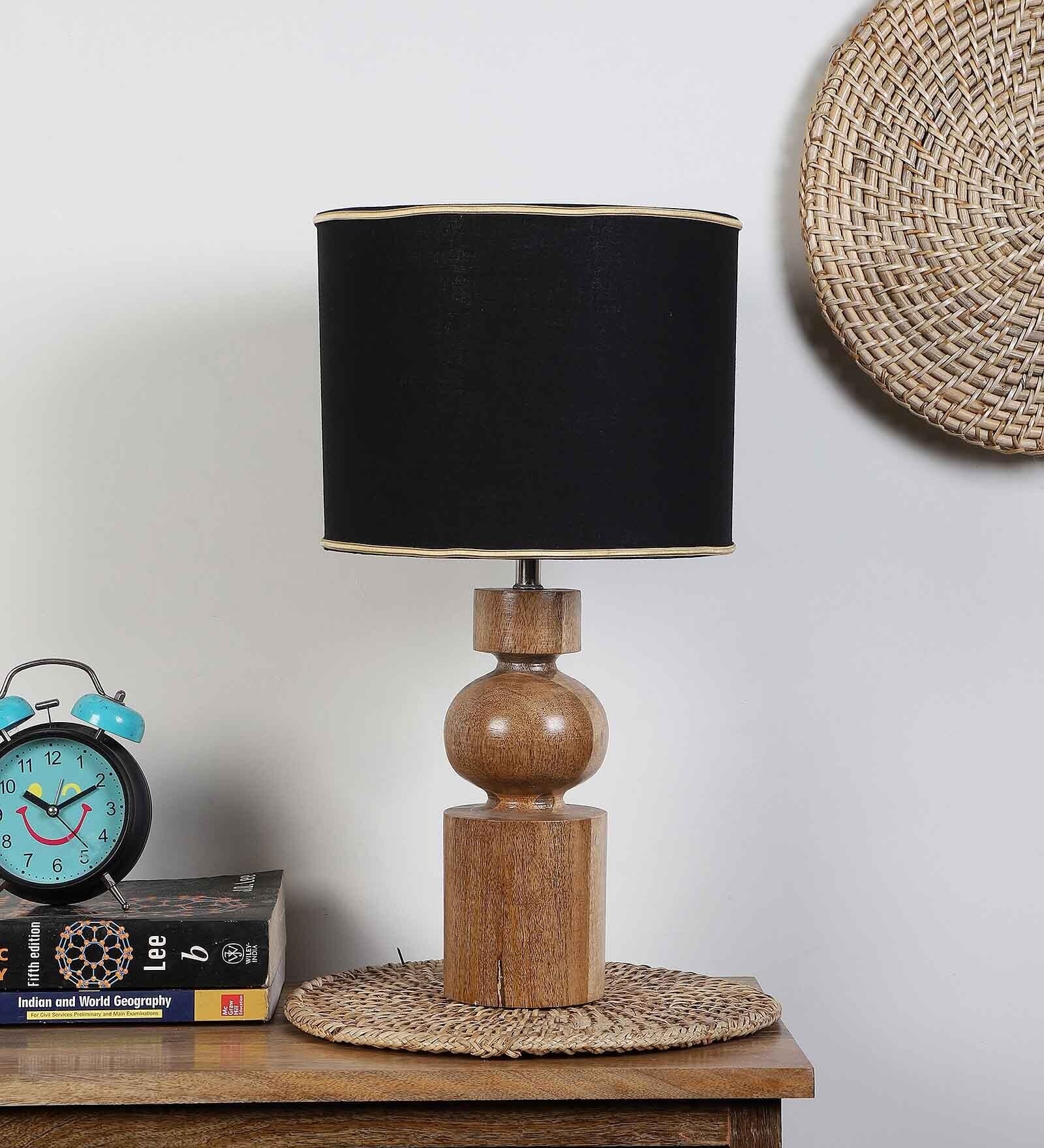 Fabric Bambo Table Lamp With Black Shade