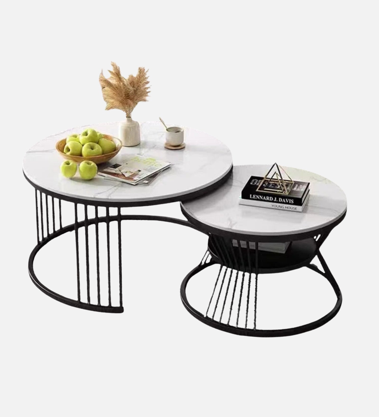 Black Frame Marble Coffee Table (Set of 2)