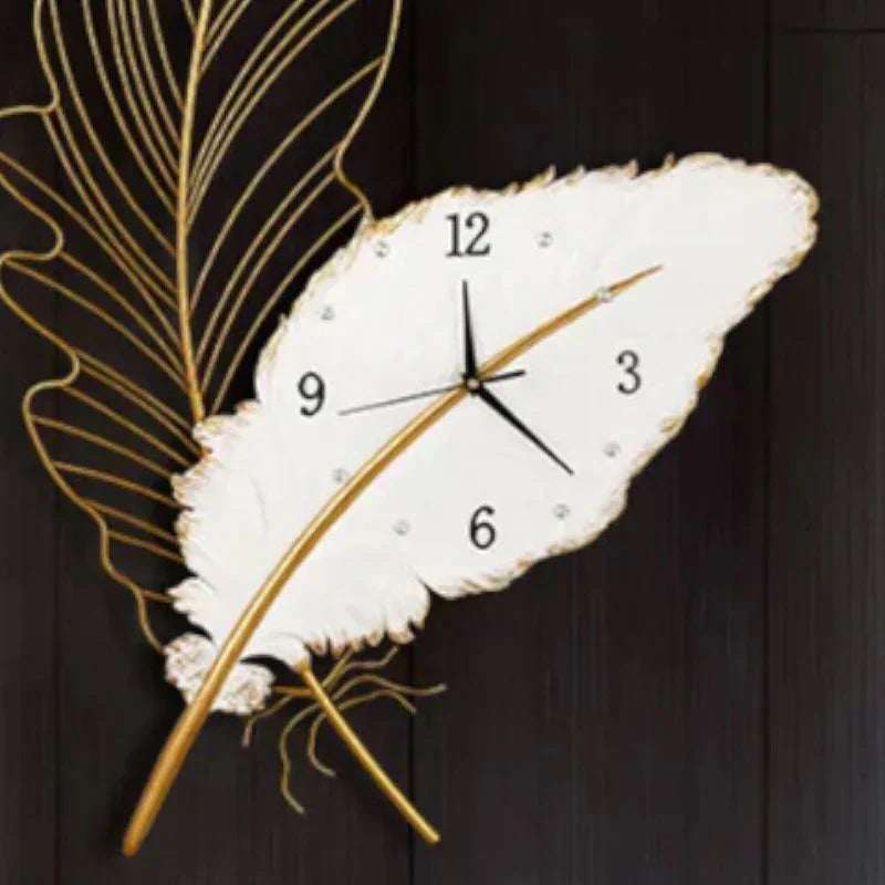 Metal Leaf White Wall Clock