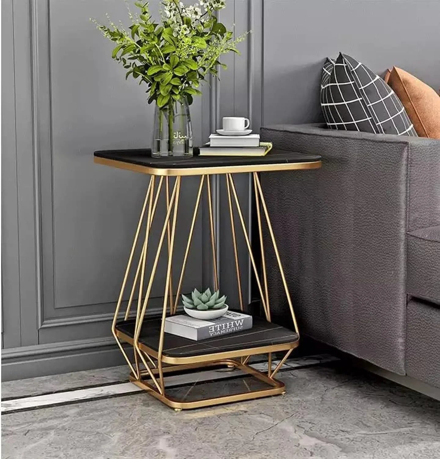 Modern Square Black Marble Side Table