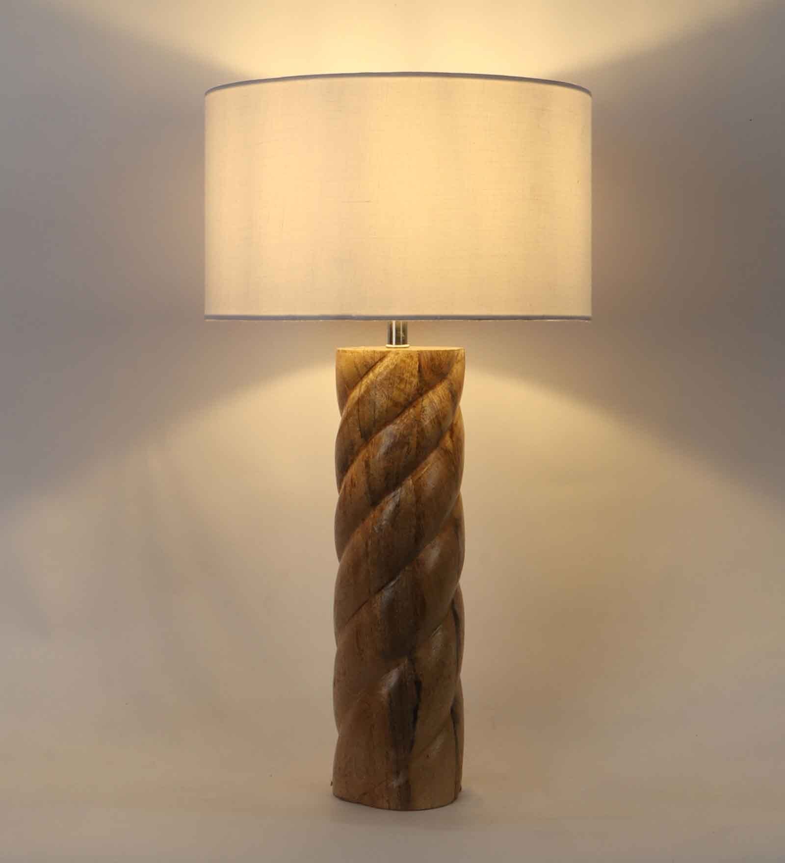 Fabric Wood Table Lamp With White Shade