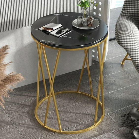 Gold and Black Marble Side Table