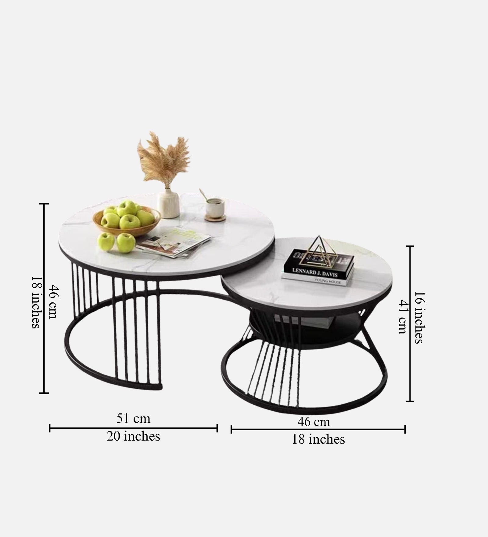Black Frame Marble Coffee Table (Set of 2)
