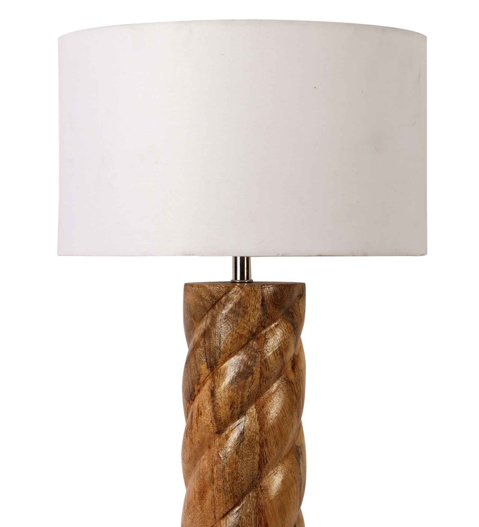 Fabric Wood Table Lamp With White Shade
