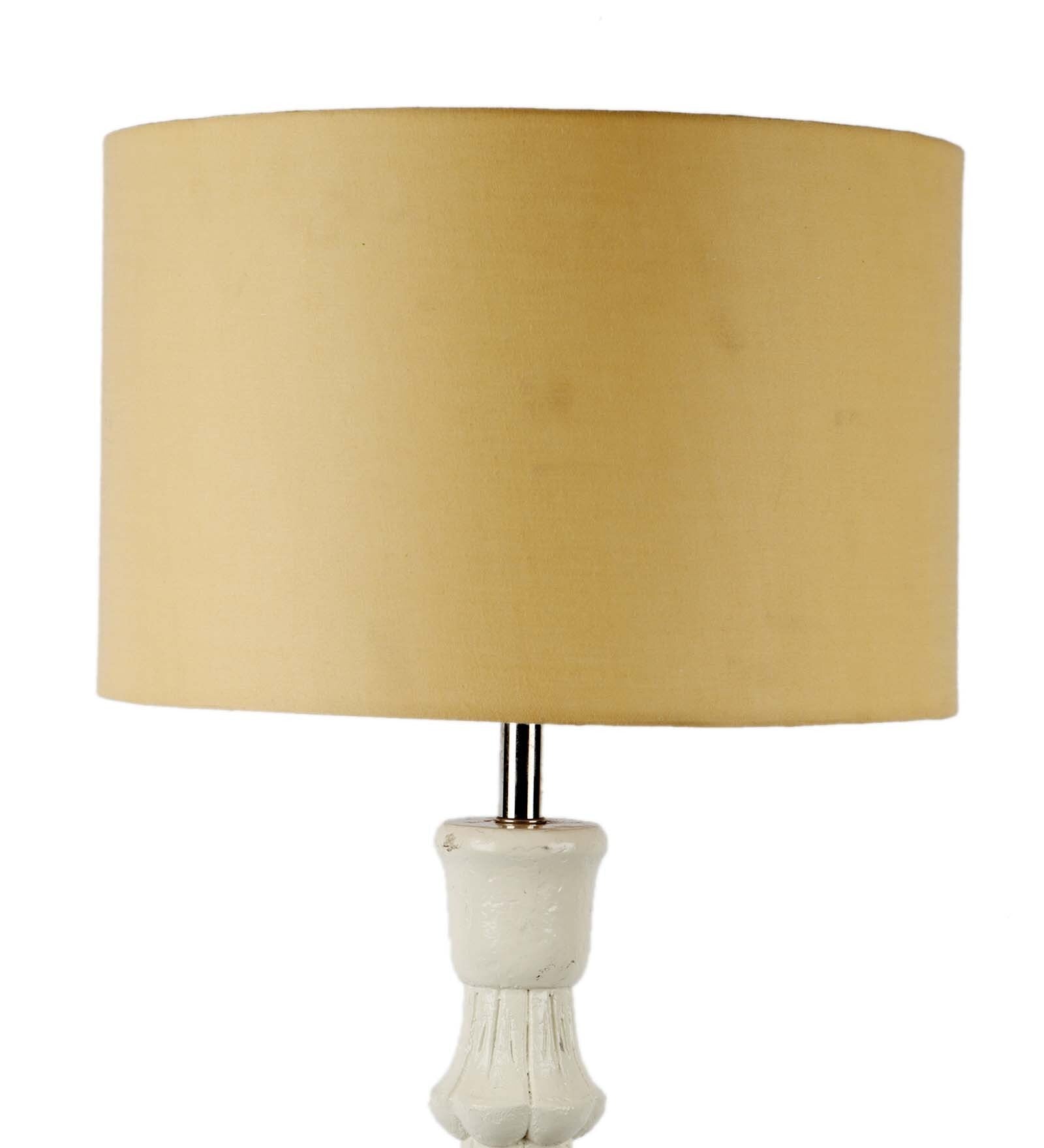 Beige Iron & Cloth Shade Table Lamp with White Base