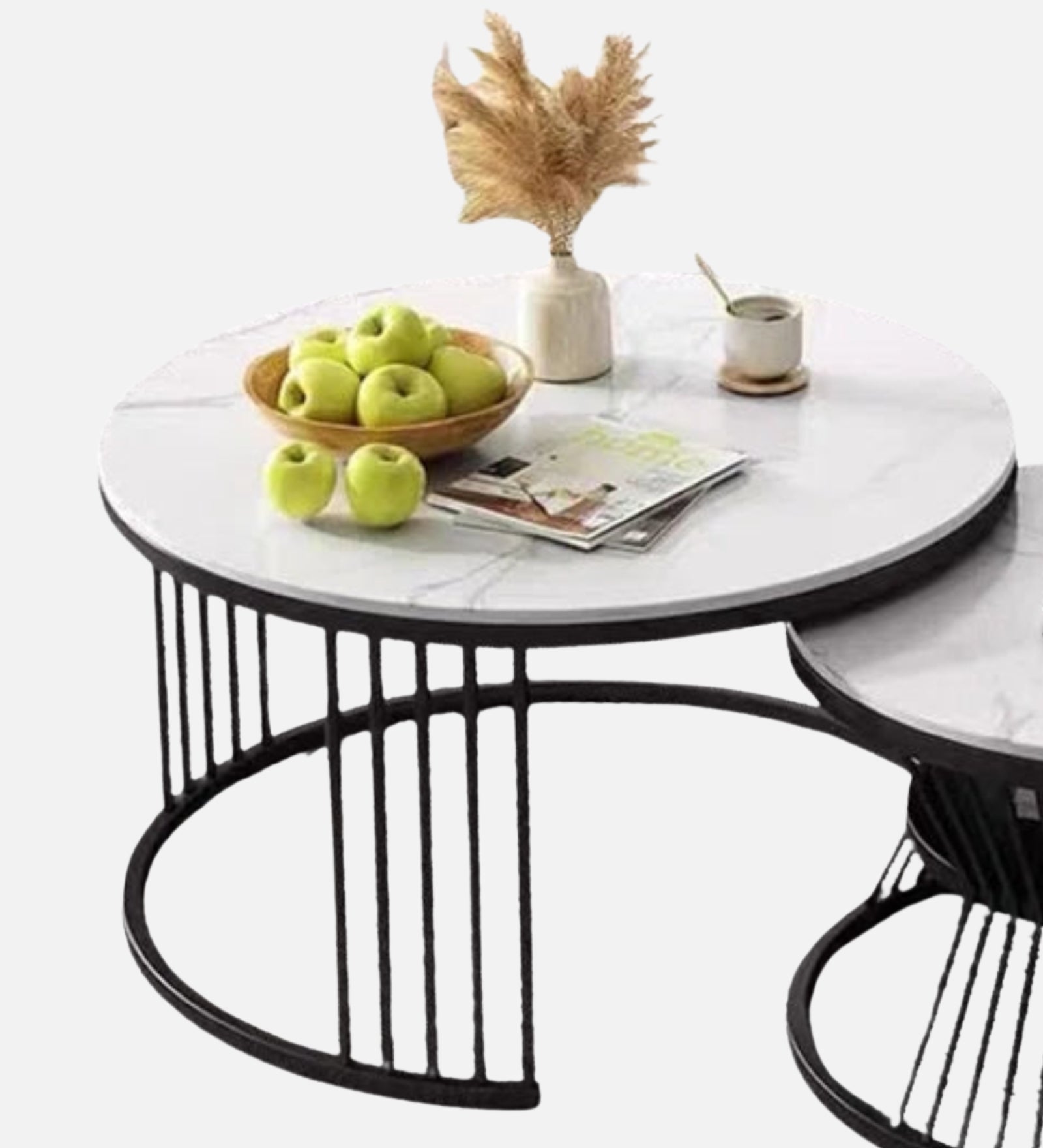 Black Frame Marble Coffee Table (Set of 2)
