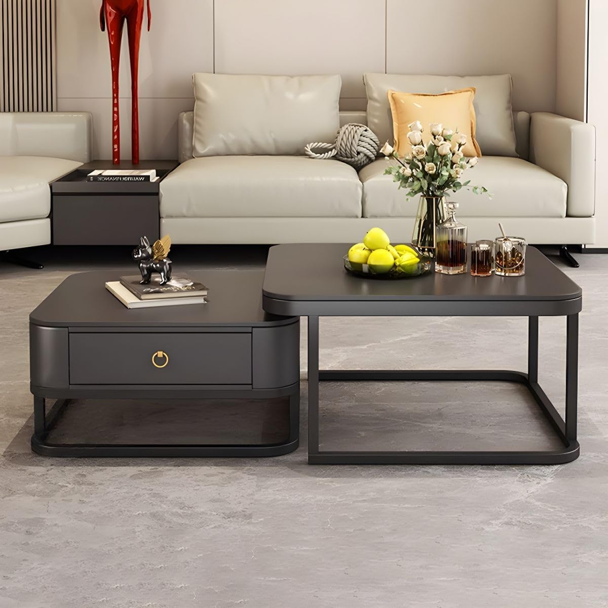 Black Square Storage Center Table (Set of 2)