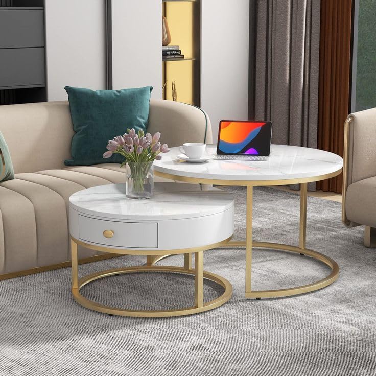 Round Nesting Marble Storage Center Table (Set of 2)