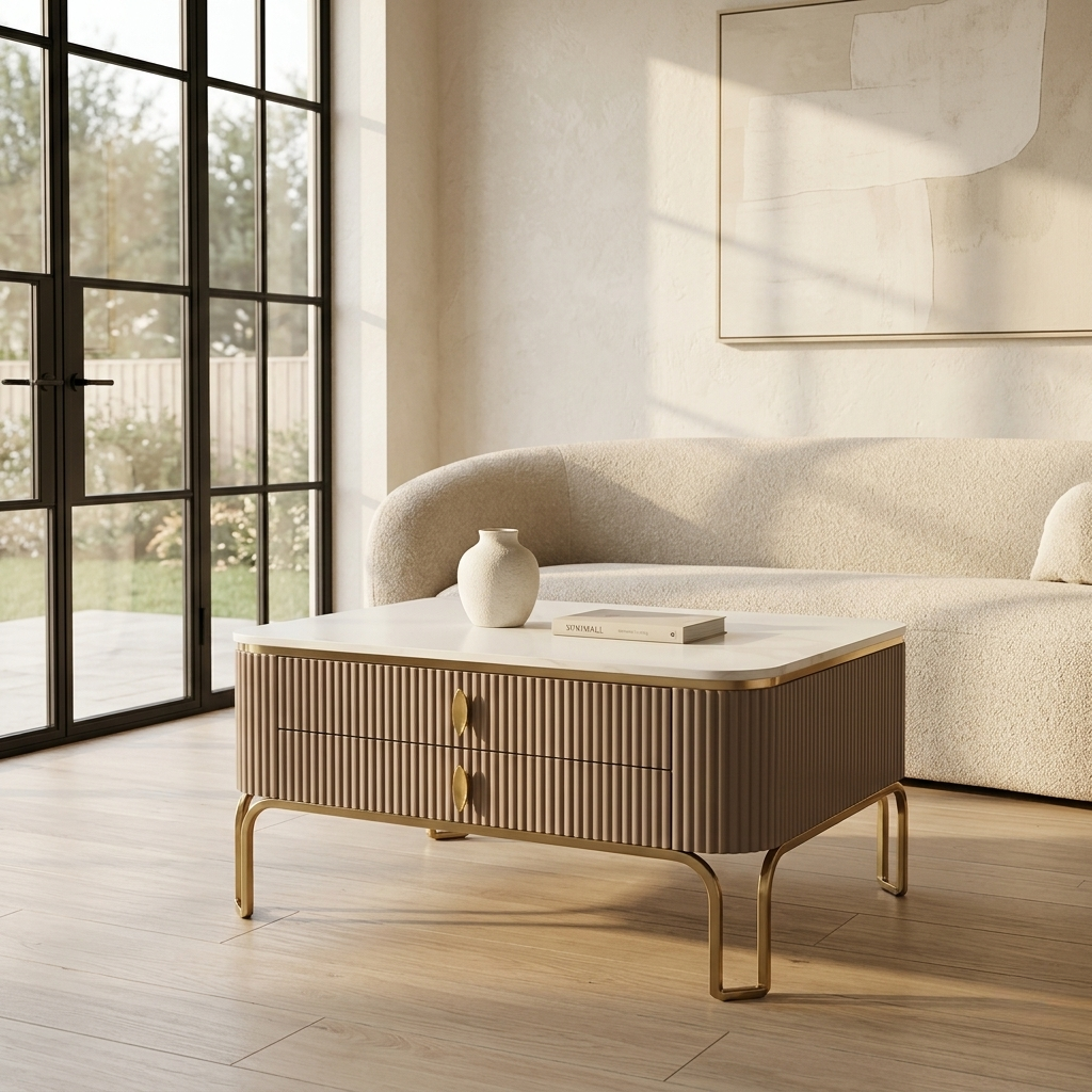 Designer Square Marble Storage Center Table